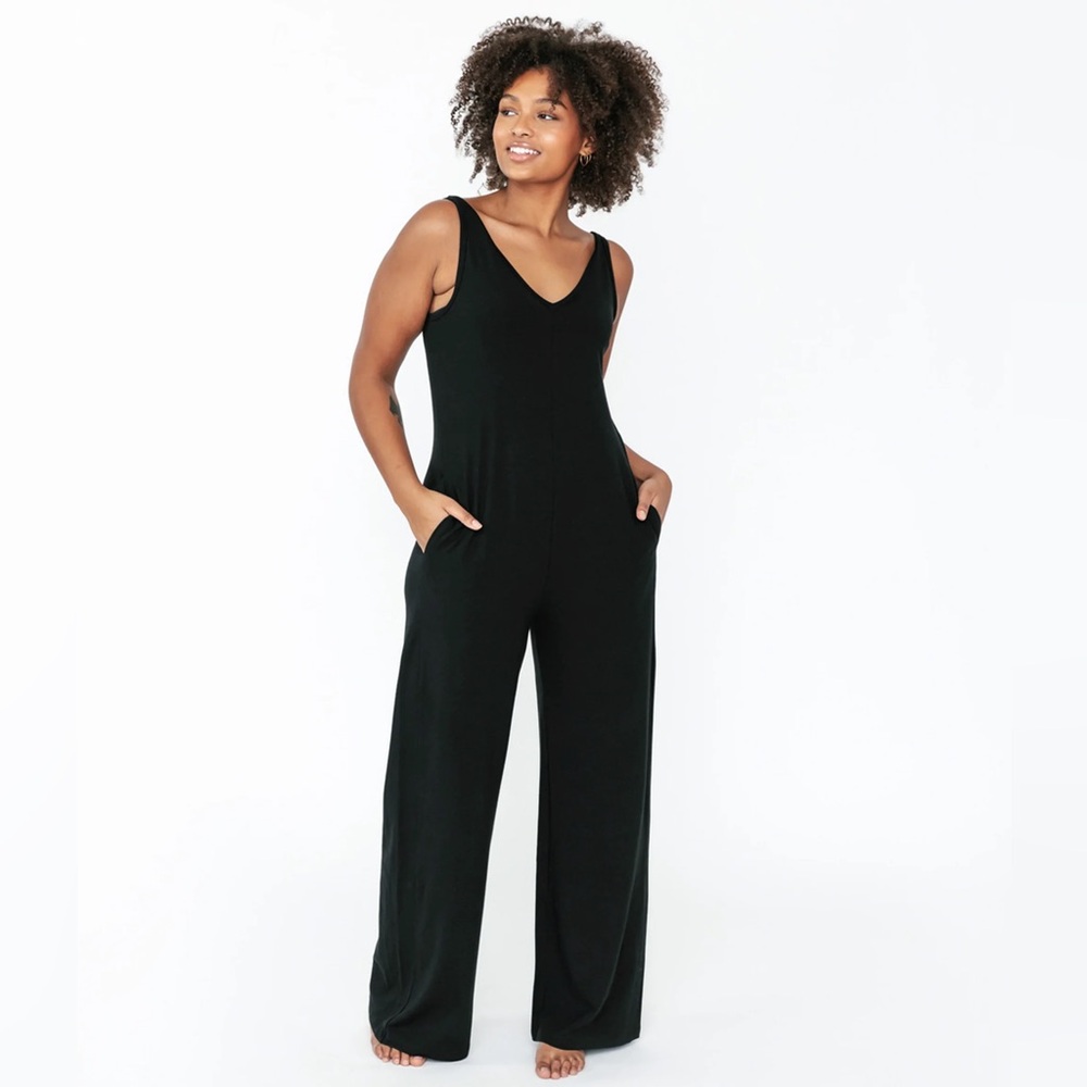 Smash + Tess Black V-Neck Wide-Leg Jumpsuit with Pockets